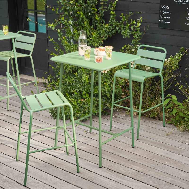 Ensemble table haute (70 cm) et 2 chaises en métal