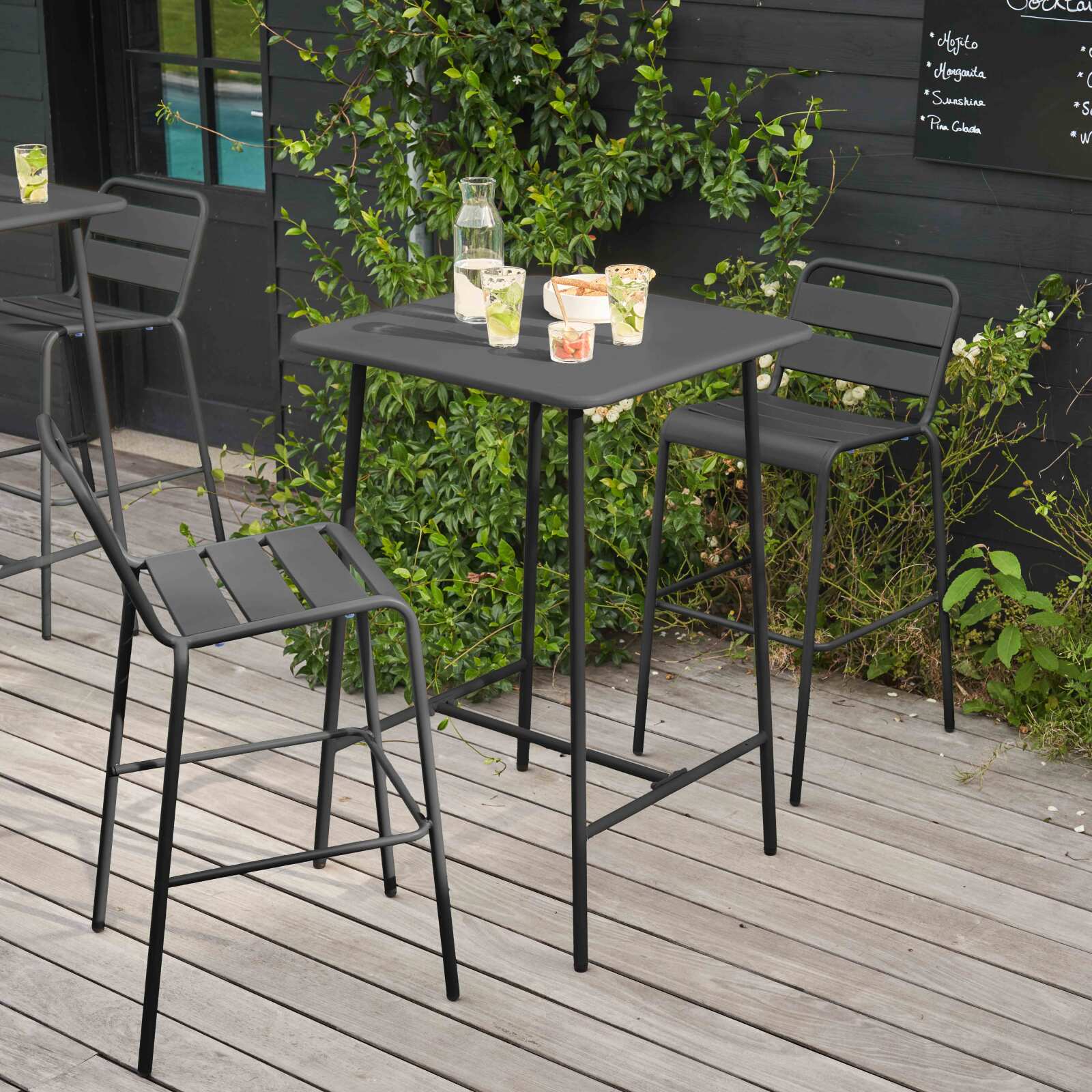 Ensemble table haute (70 cm) et 2 chaises en métal