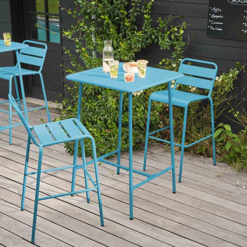 Ensemble table haute (70 cm) et 2 chaises en métal