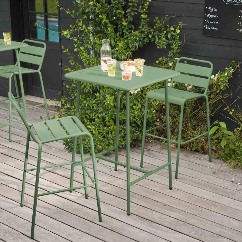 Ensemble table haute (70 cm) et 2 chaises en métal