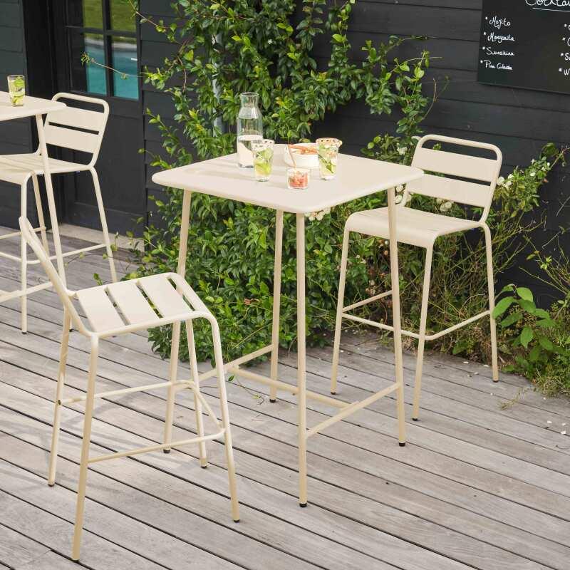 Ensemble table haute (70 cm) et 2 chaises en métal