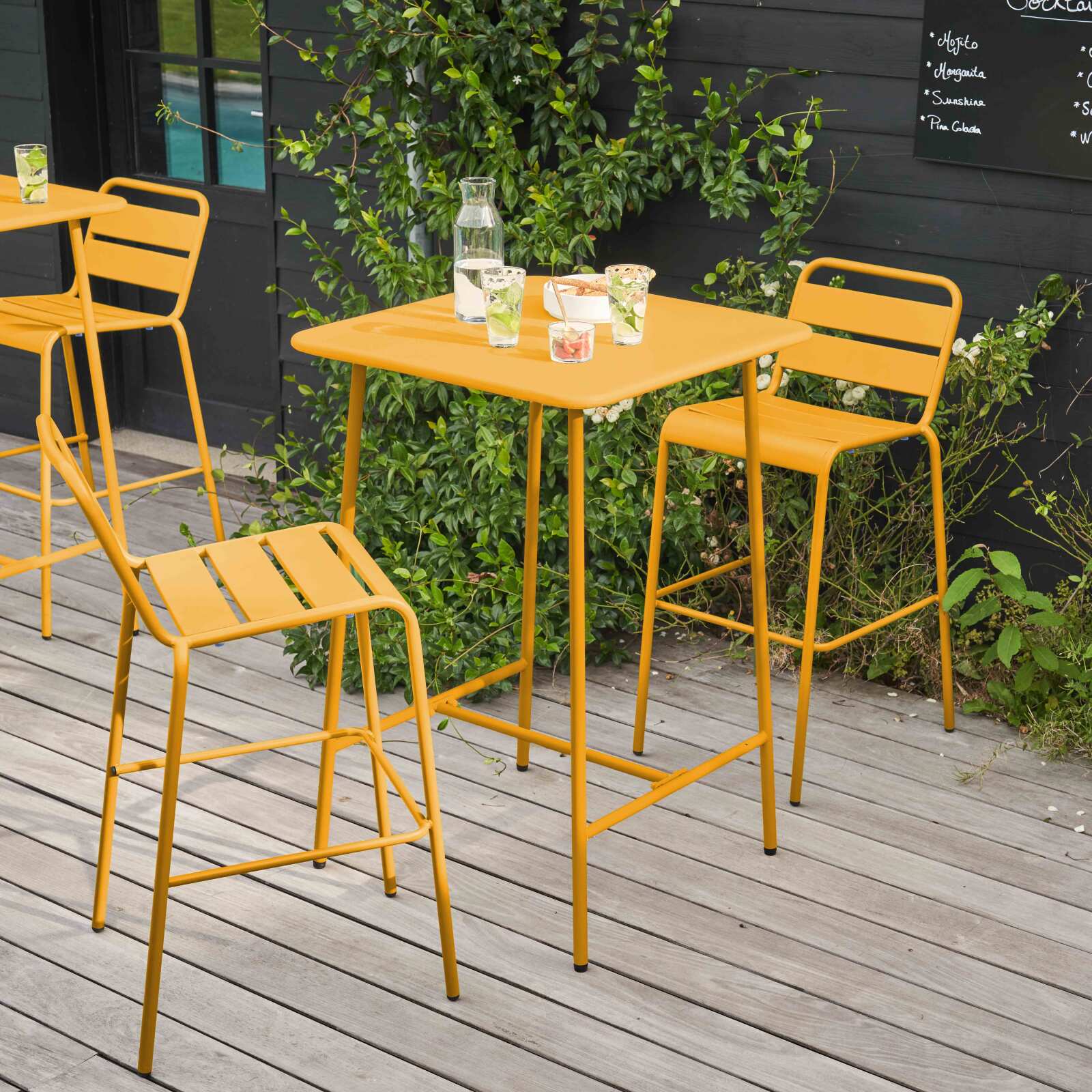 Ensemble table haute (70 cm) et 2 chaises en métal