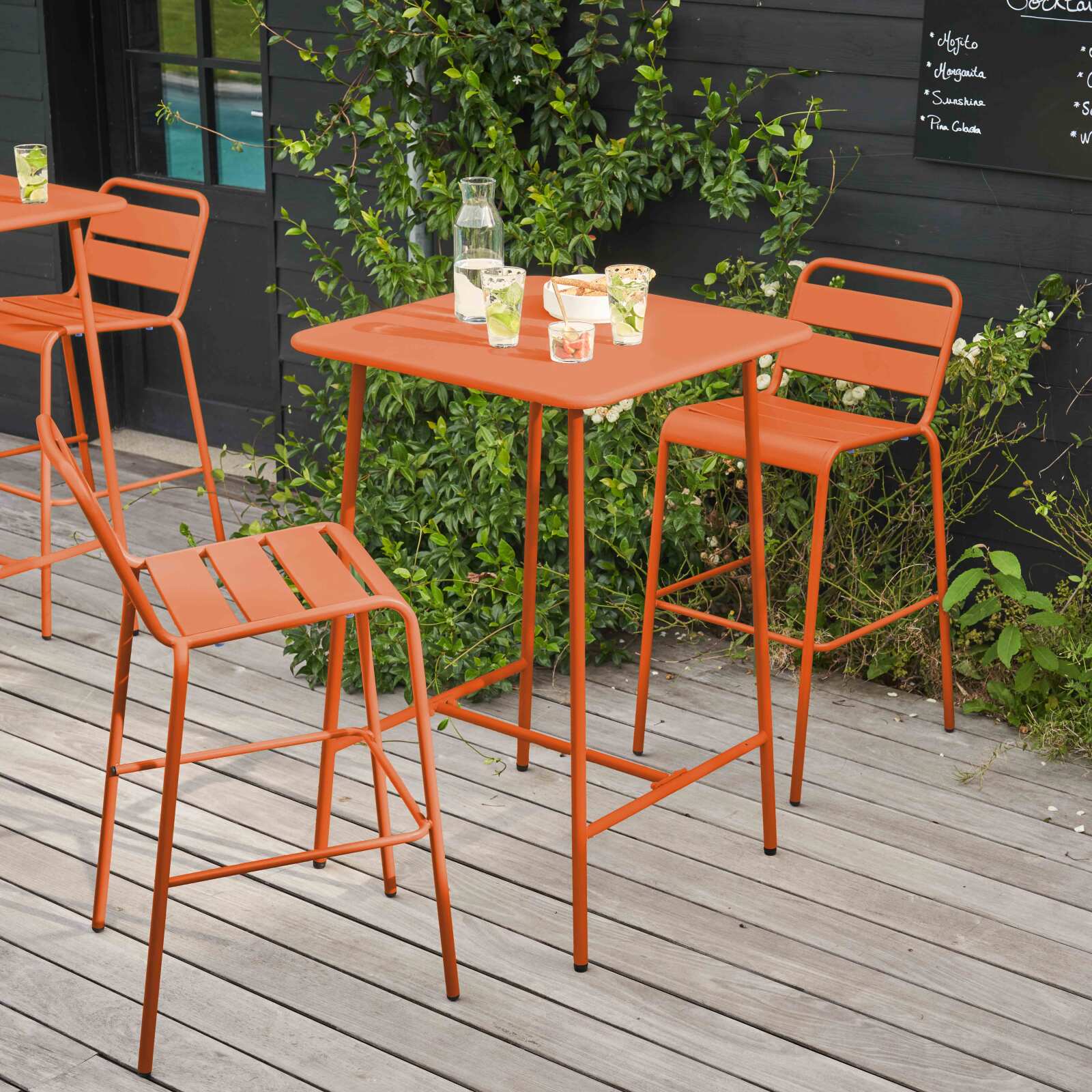 Ensemble table haute (70 cm) et 2 chaises en métal