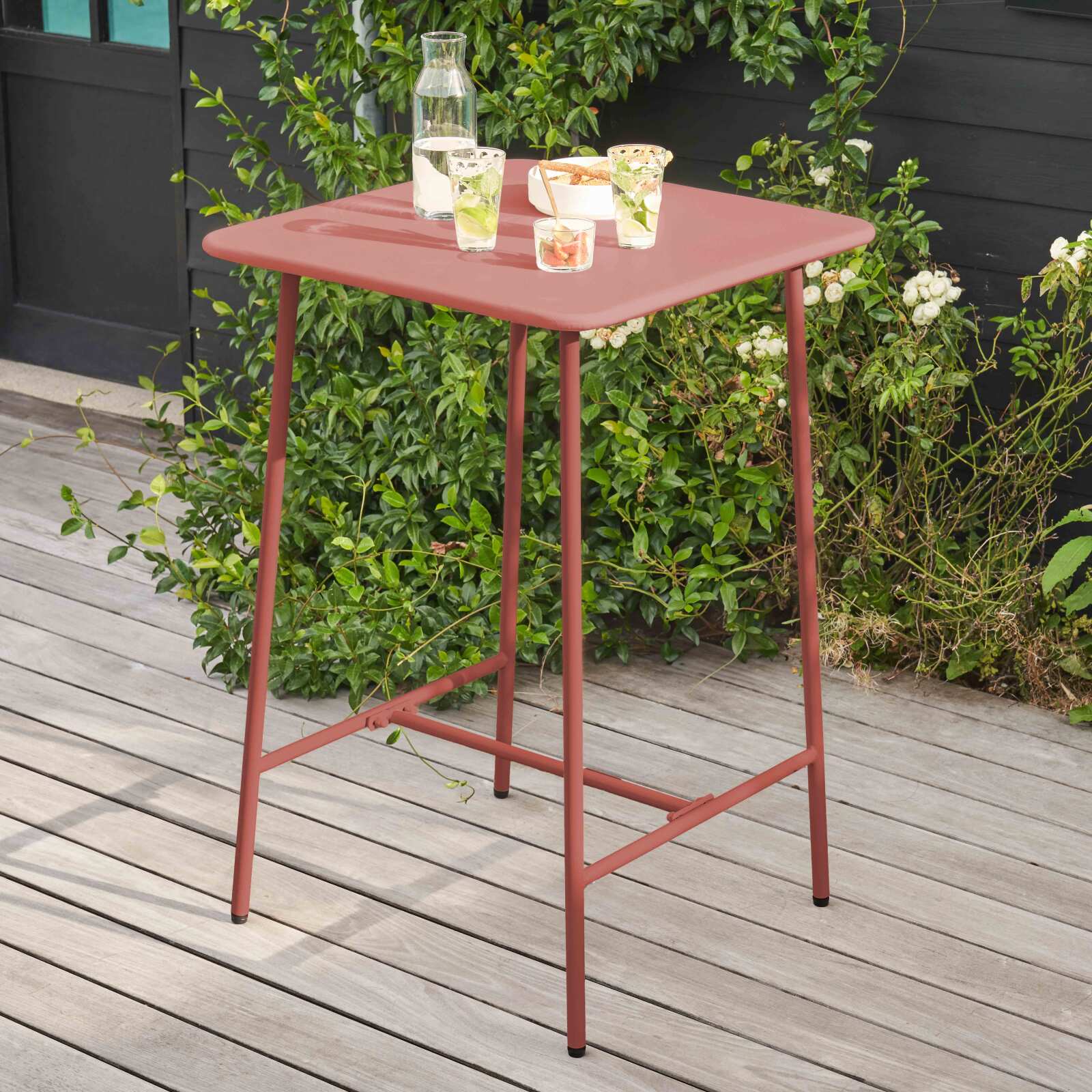 Table de restaurant haute carrée en métal (70 cm) - 4 places