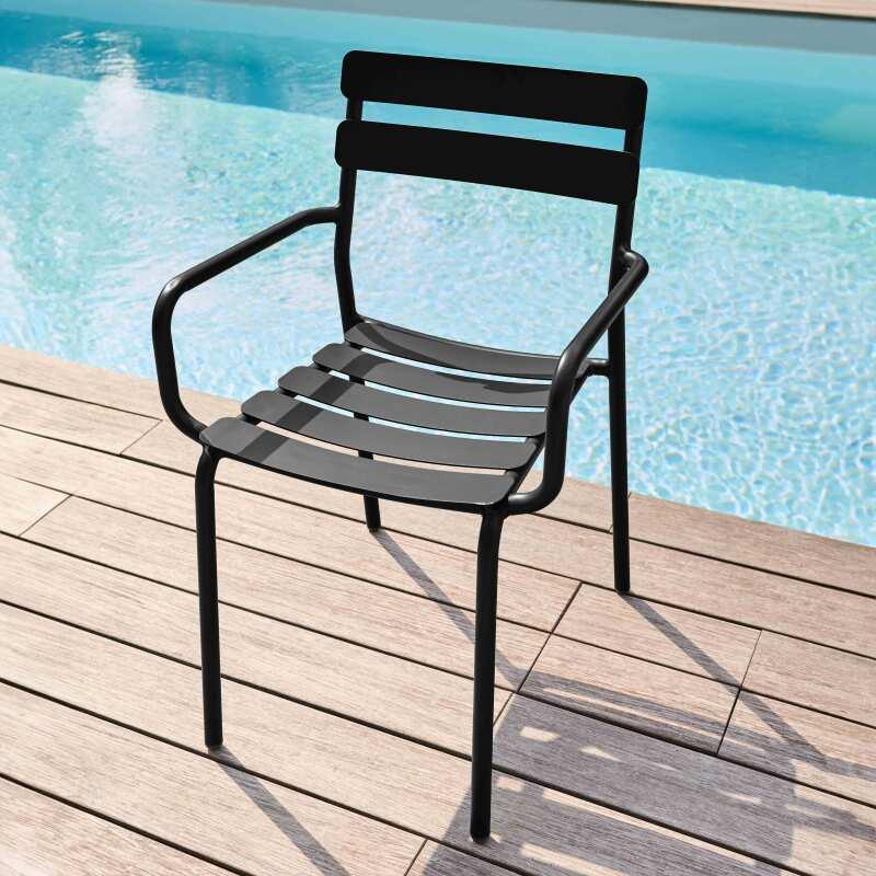 Chaise de terrasse de restaurant en aluminium avec accoudoirs
