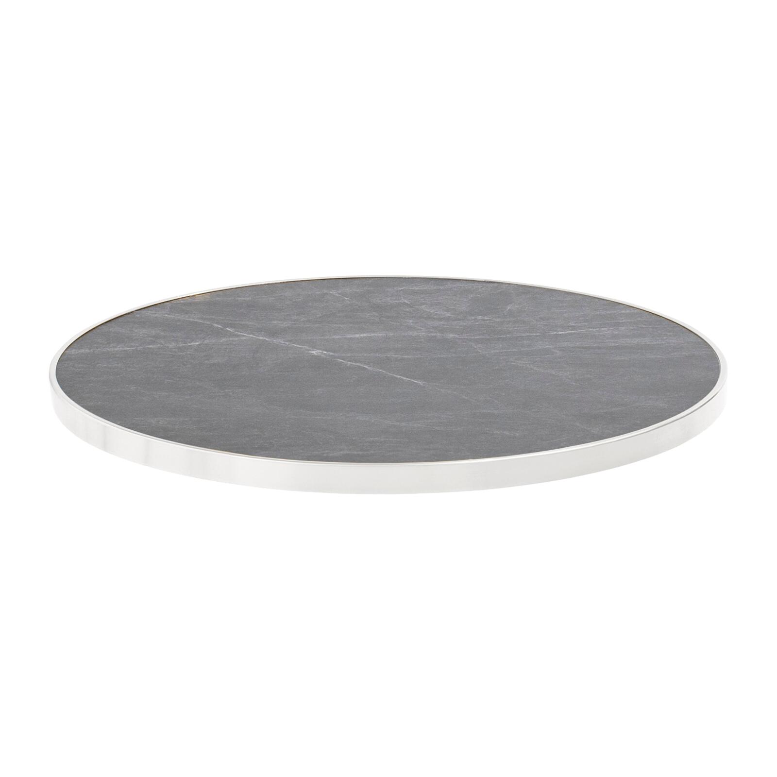 Table à manger ronde inclinable Ø 60 cm en contreplaqué avec revêtement stratifié et bords en aluminium