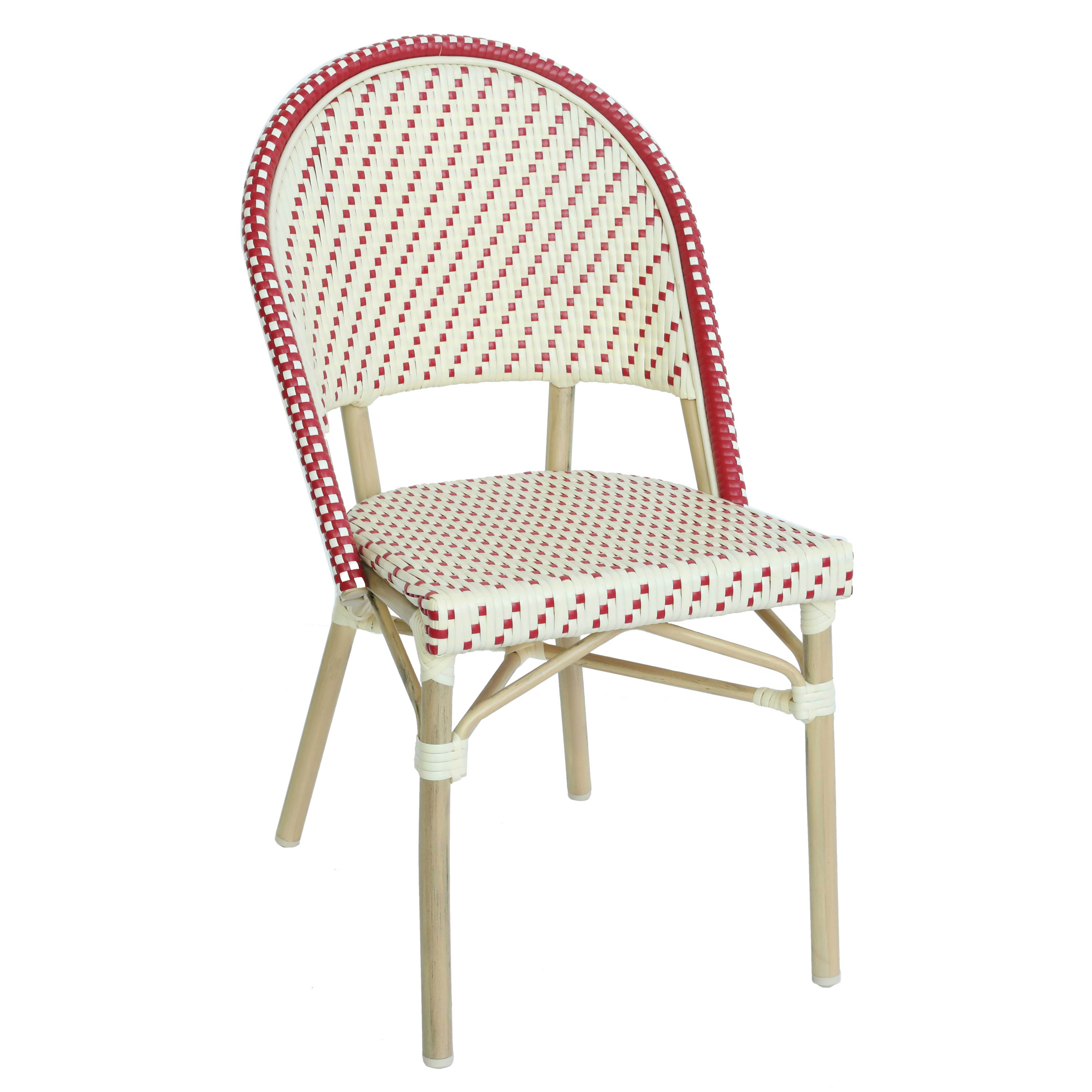 Chaise de jardin bistrot parisien en aluminium et rotin synthétique, motif en petits carrés