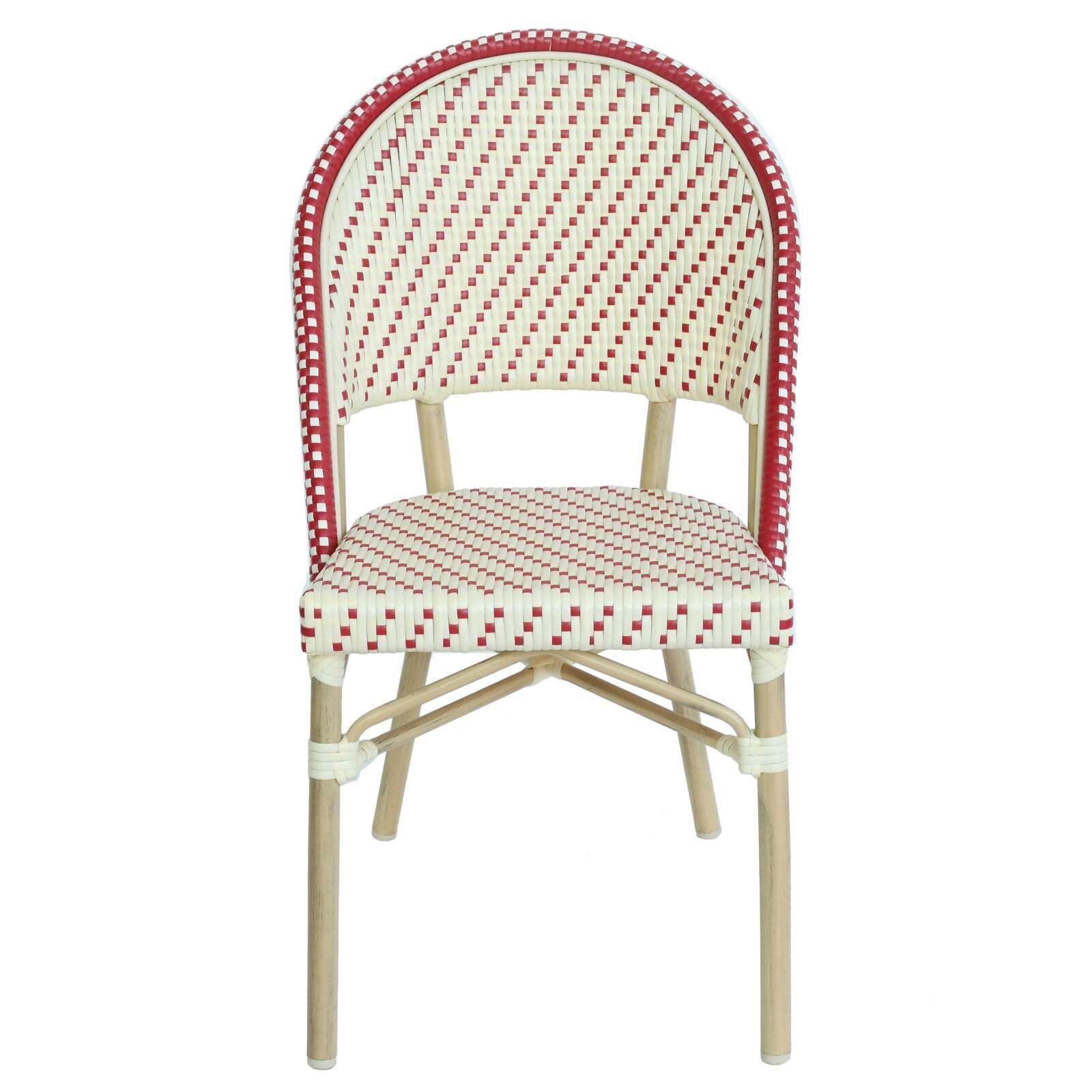 Chaise de terrasse de restaurant style bistrot parisien en aluminium et rotin synthétique