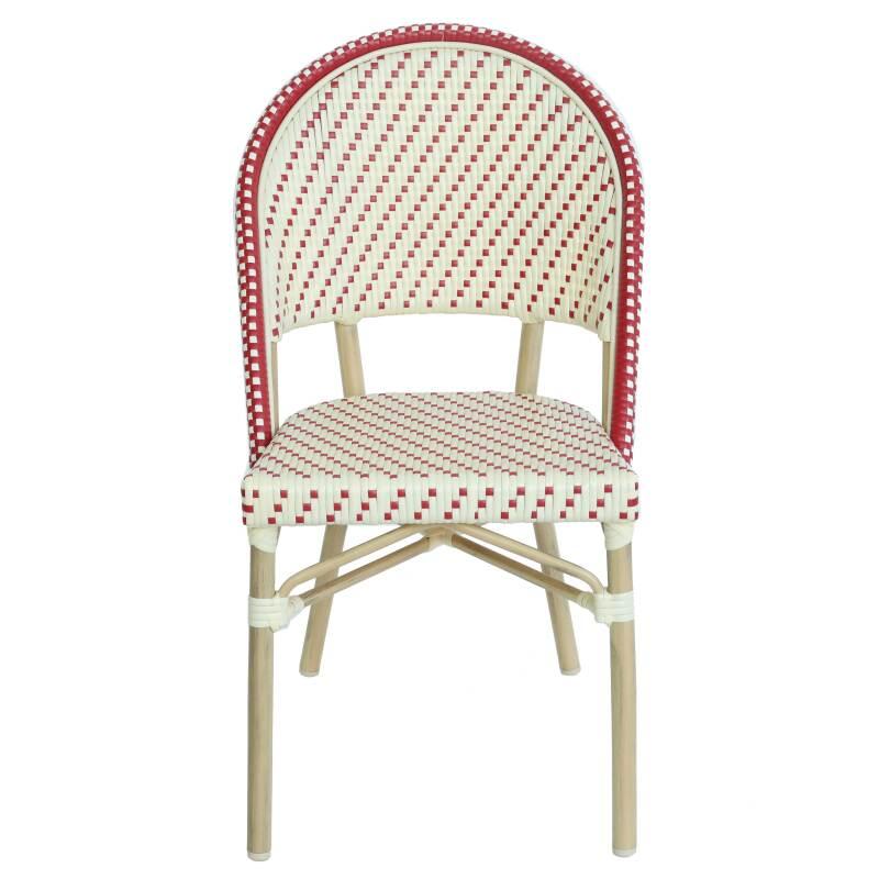 Chaise de terrasse de restaurant style bistrot parisien en aluminium et rotin synthétique