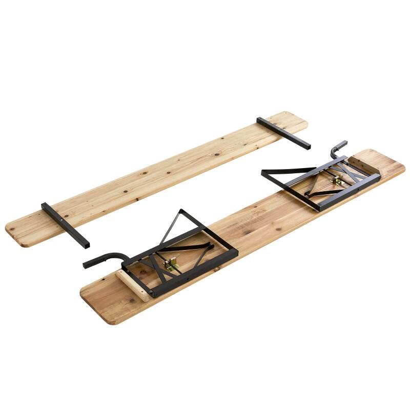 Table brasserie et 2 bancs pliants en bois avec dossiers 8 places 180x60 cm