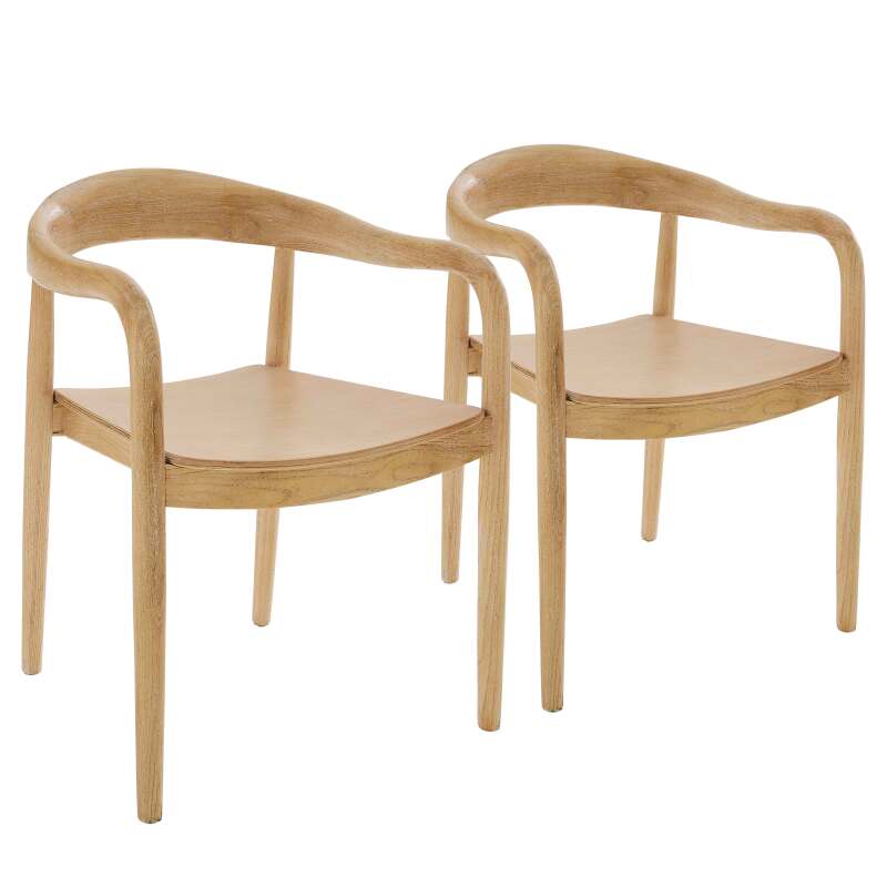 Lot de 2 chaises en bois d'orme naturel avec accoudoirs