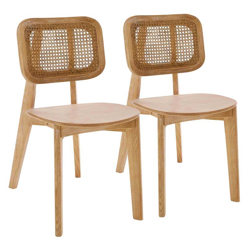 Lot de 2 chaises en bois d'orme et rotin naturel