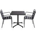 Table inclinable 70 x 70 cm , pieds encastrables et 2 fauteuils en métal avec accoudoirs