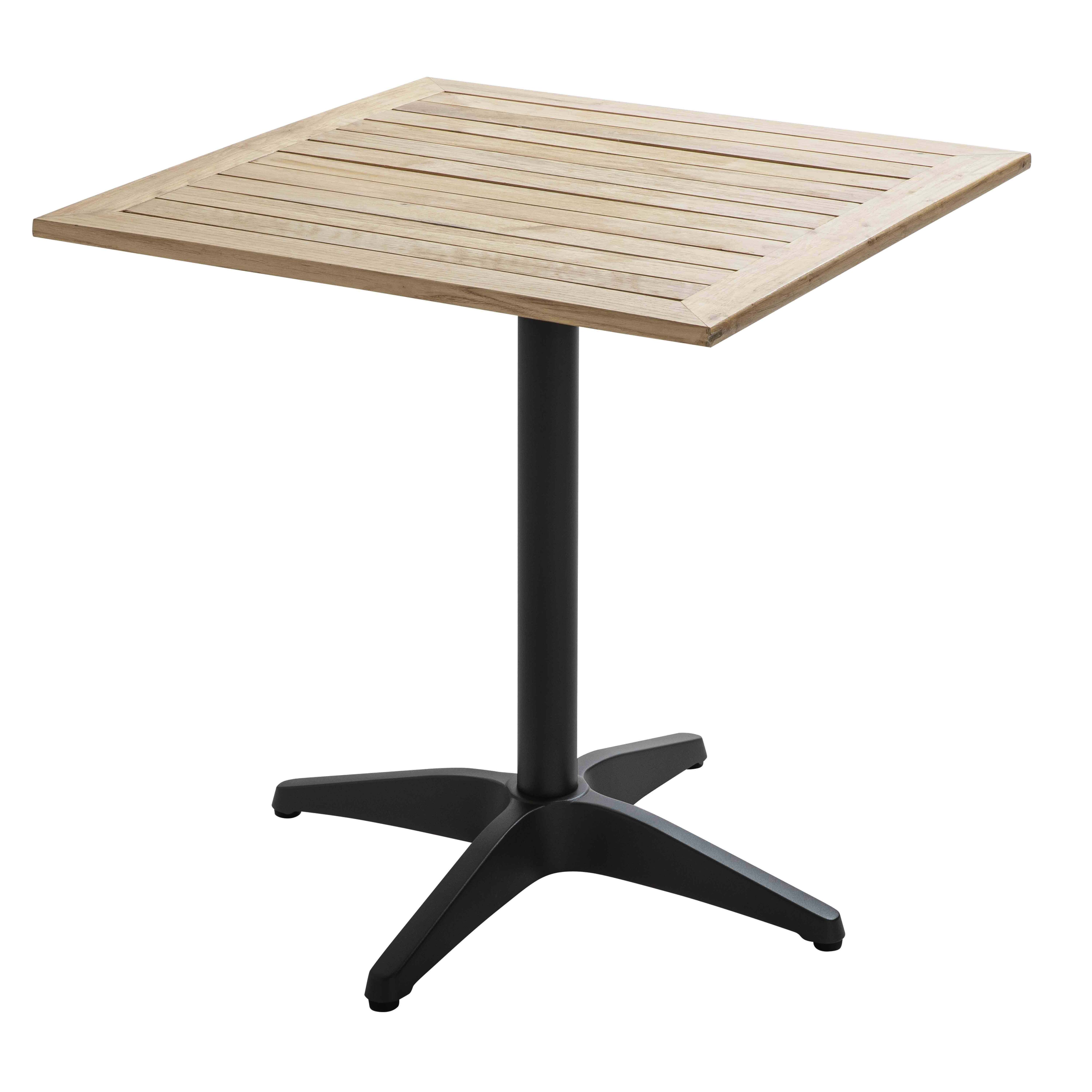 Table de terrasse de restaurant carrée en aluminium et bois 4 personnes 70x70 cm