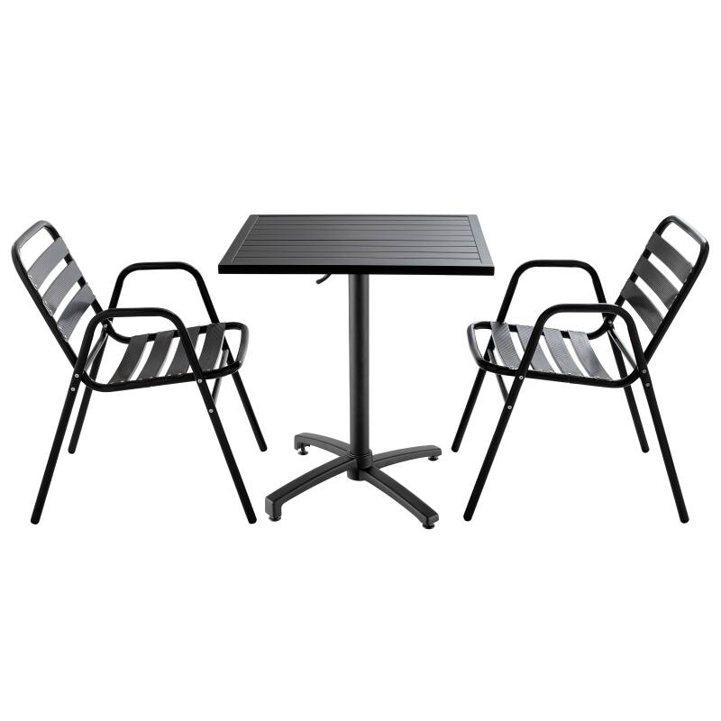 Table de terrasse carrée 70x70cm et 2 chaises en aluminium