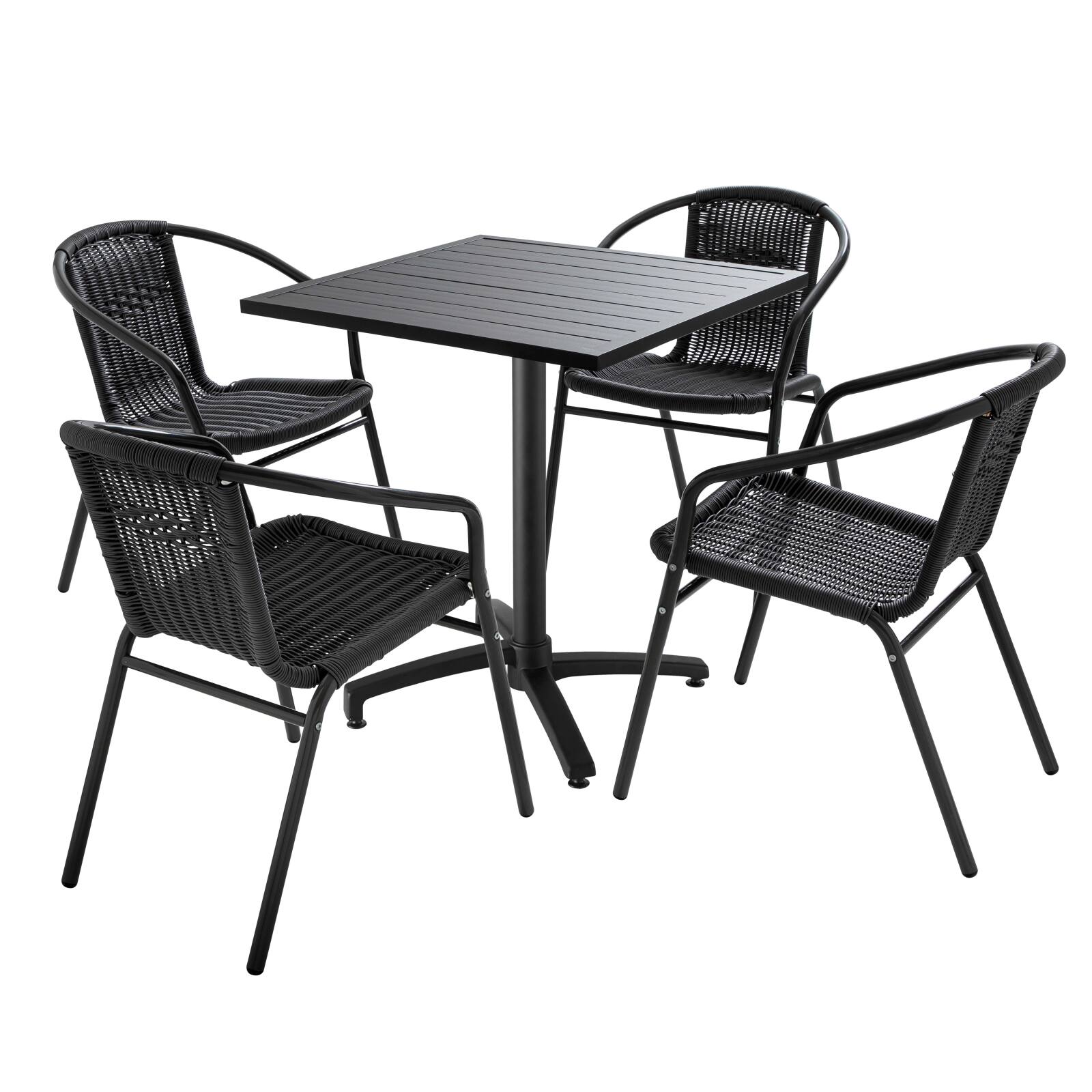 Table de terrasse carrée (70 cm) et 4 chaises en aluminium et résine
