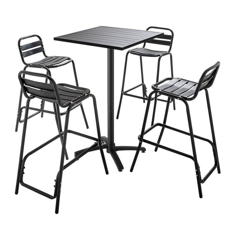 Mange debout carrée 60x60cm et 4 tabourets en aluminium