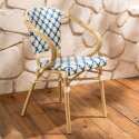 Chaise de jardin bistrot parisien en aluminium et rotin synthétique avec accoudoirs, motif en croix - Ambiance
