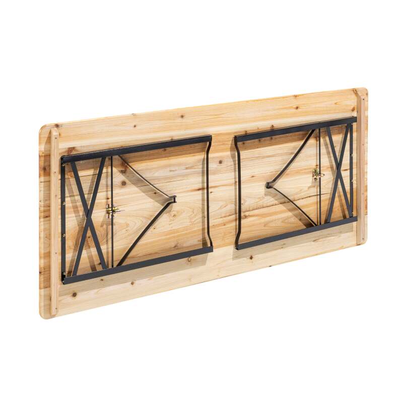 Table brasserie et 2 bancs pliants en bois avec dossiers 8 places 180x60 cm