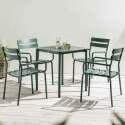 Table de terrasse carrée 70 x 70 cm et 4 chaises avec accoudoirs en aluminium