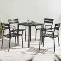 Table de terrasse carrée 70 x 70 cm et 4 chaises avec accoudoirs en aluminium