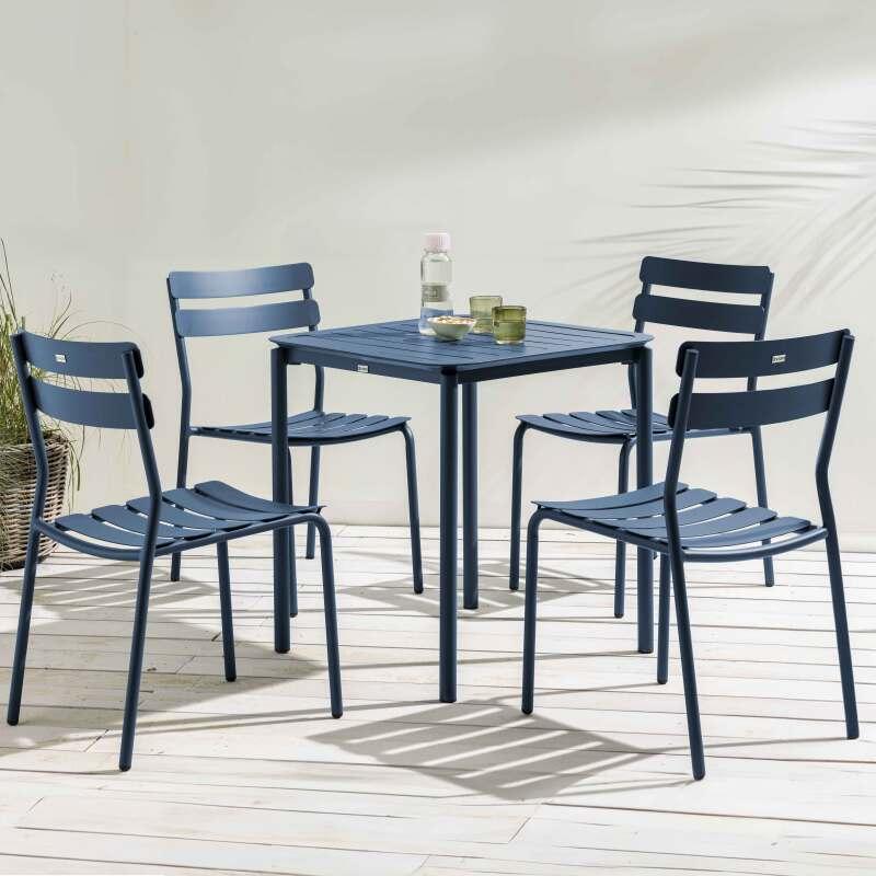 Table de terrasse carrée 70 x 70 cm et 4 chaises en aluminium