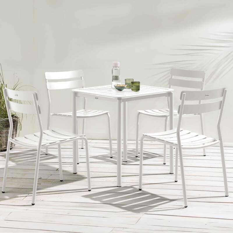 Table de terrasse carrée 70 x 70 cm et 4 chaises en aluminium
