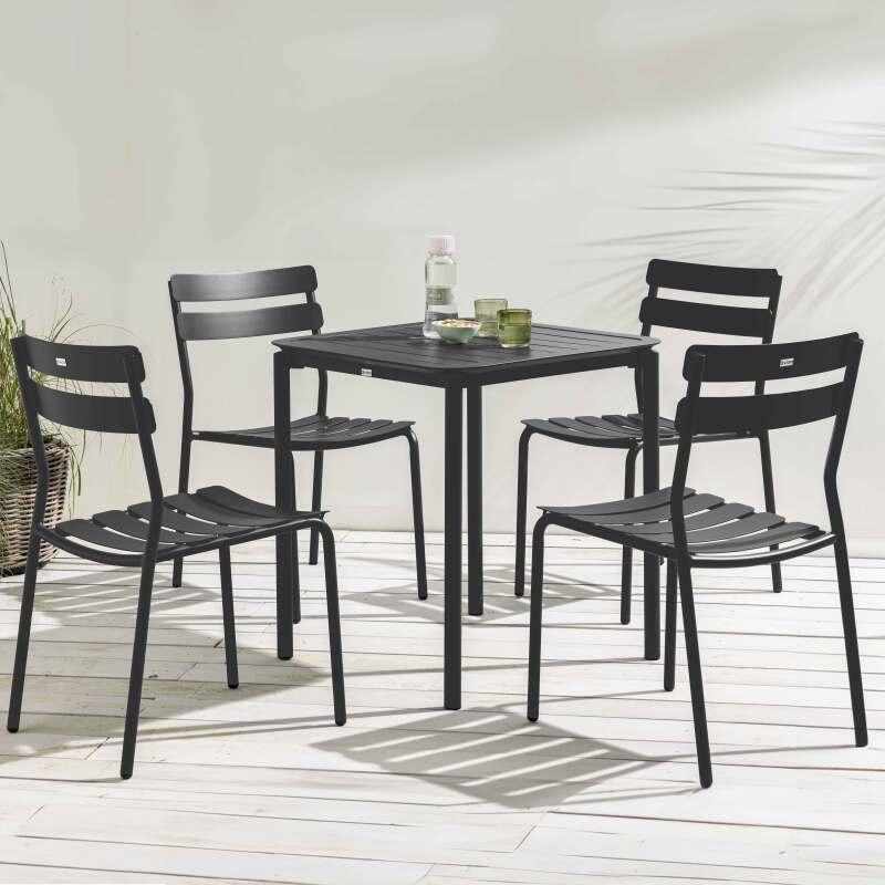 Table de terrasse carrée 70 x 70 cm et 4 chaises en aluminium
