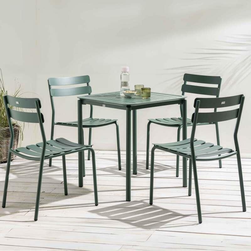 Table de terrasse carrée 70 x 70 cm et 4 chaises en aluminium