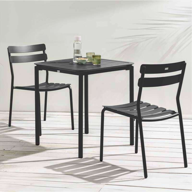 Table de terrasse carrée 70 x 70 cm et 2 chaises en aluminium