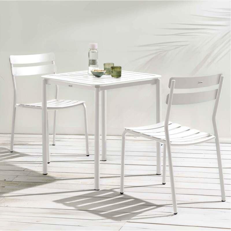 Table de terrasse carrée 70 x 70 cm et 2 chaises en aluminium