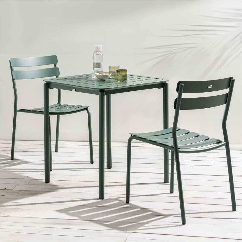 Table de terrasse carrée 70 x 70 cm et 2 chaises en aluminium
