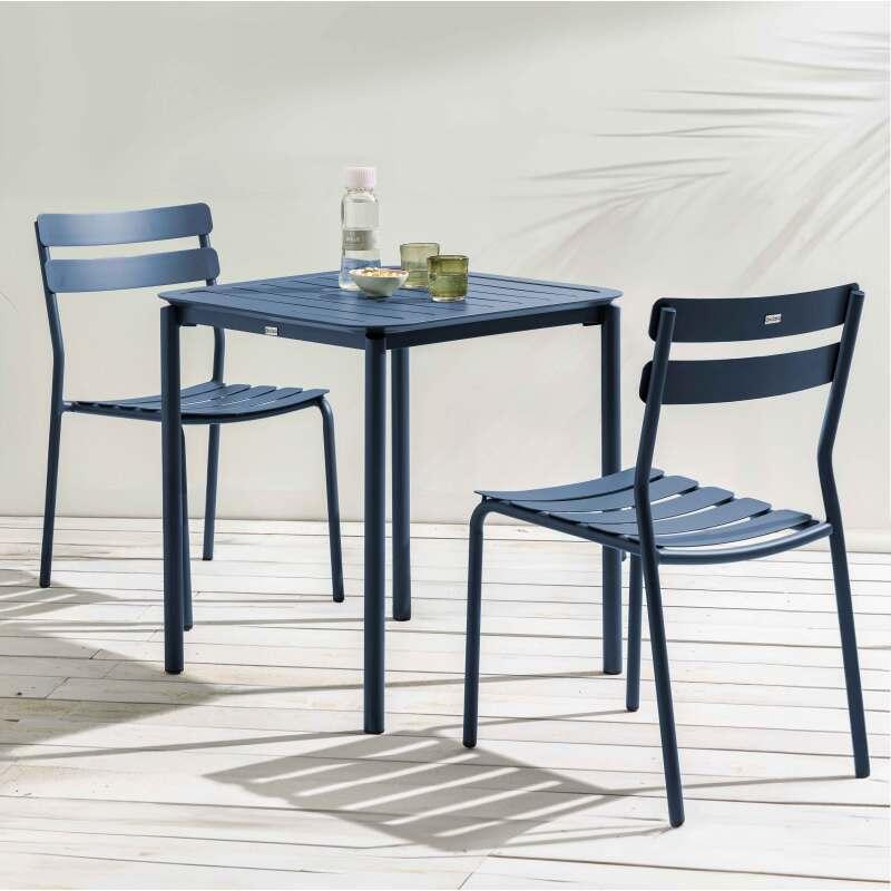 Table de terrasse carrée 70 x 70 cm et 2 chaises en aluminium