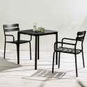 Table de terrasse carrée 70 x 70 cm et 2 chaises avec accoudoirs en aluminium