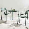 Table de terrasse carrée 70 x 70 cm et 2 chaises avec accoudoirs en aluminium