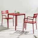 Table de terrasse carrée 70 x 70 cm et 2 chaises avec accoudoirs en aluminium