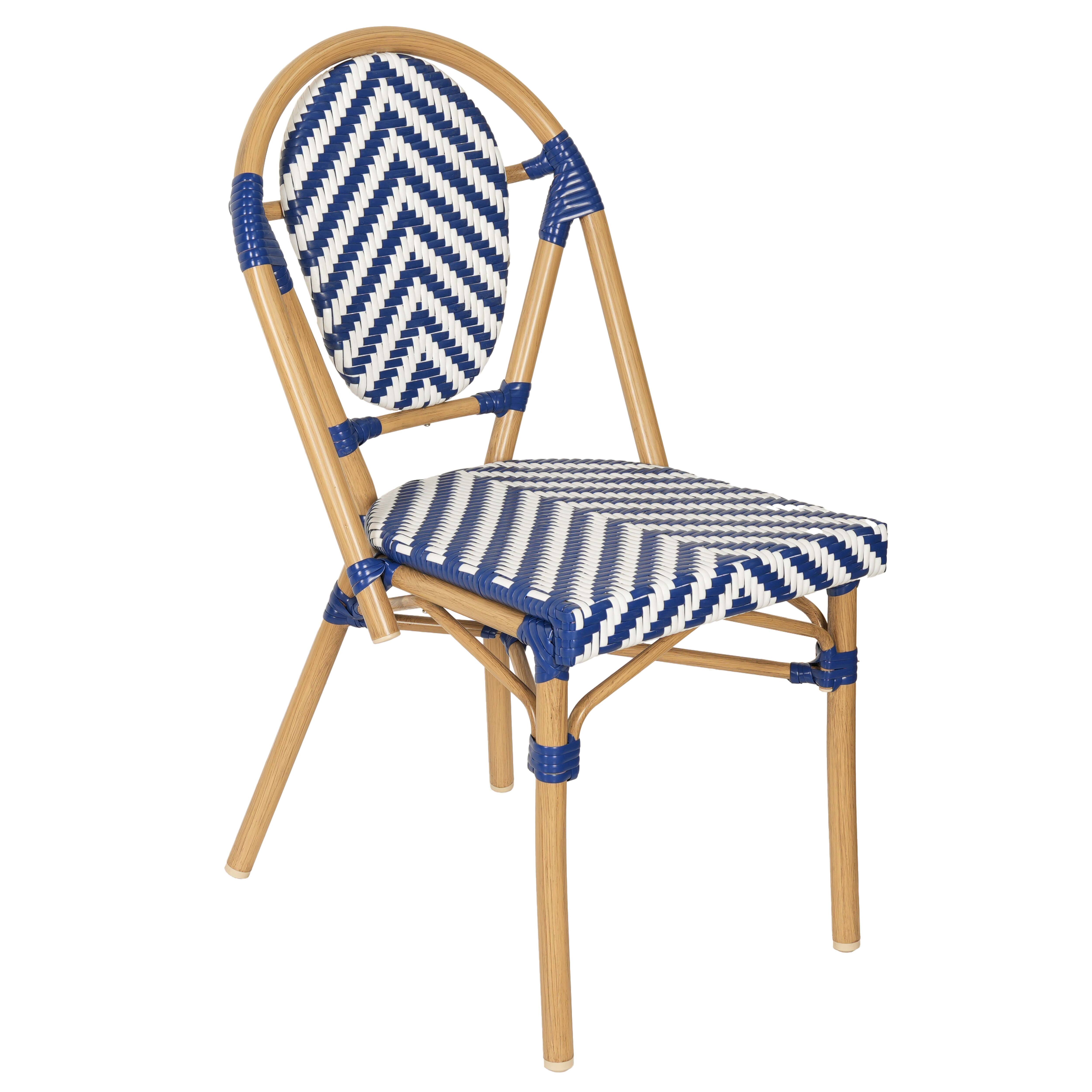 Chaise de jardin bistrot parisien en aluminium et rotin synthétique, motif en chevrons