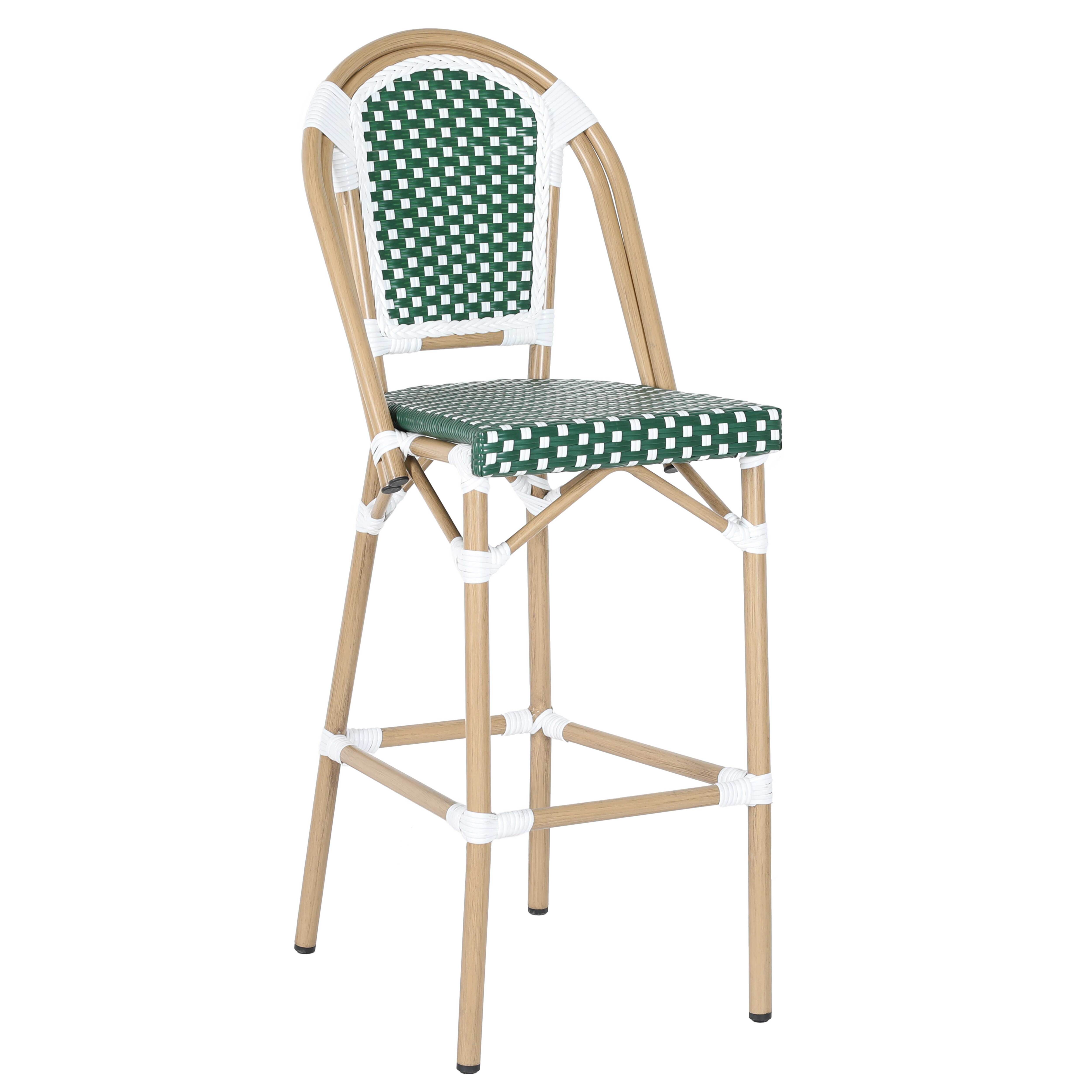 Chaise haute de terrasse de restaurant en aluminium et rotin synthétique