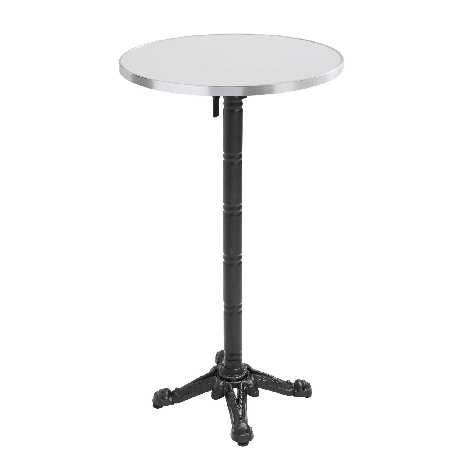 Table de restaurant haute inclinable Ø 60 cm en contreplaqué avec revêtement stratifié et bords en aluminium
