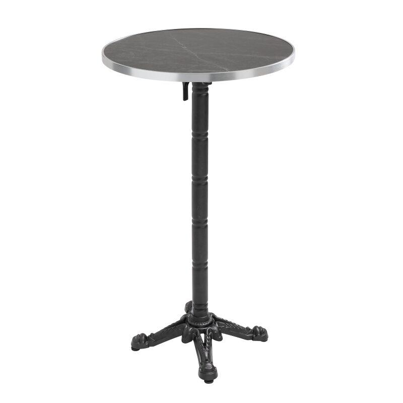 Table de restaurant haute inclinable Ø 60 cm en contreplaqué avec revêtement stratifié et bords en aluminium