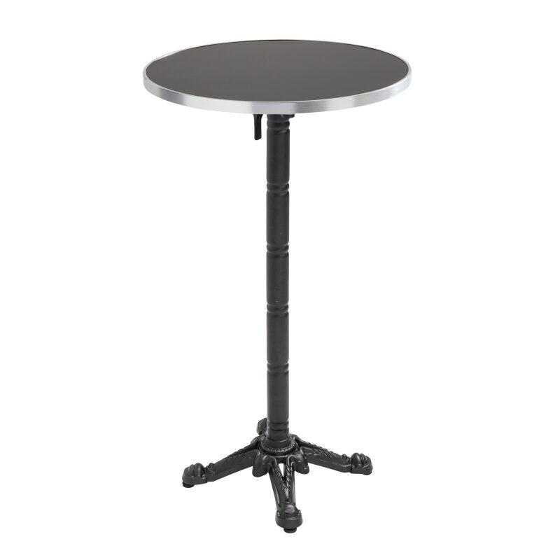 Table de restaurant haute inclinable Ø 60 cm en contreplaqué avec revêtement stratifié et bords en aluminium