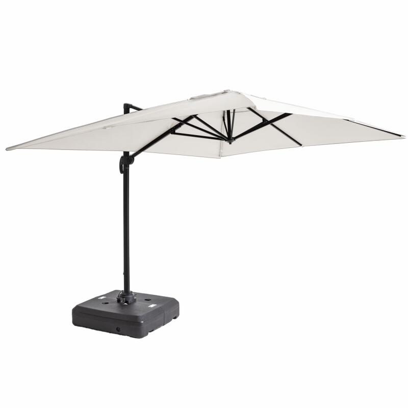 Parasol déporté professionnel rotatif 360° (4 x 3m) 240g/m² et dalle à lester sur roues 100L