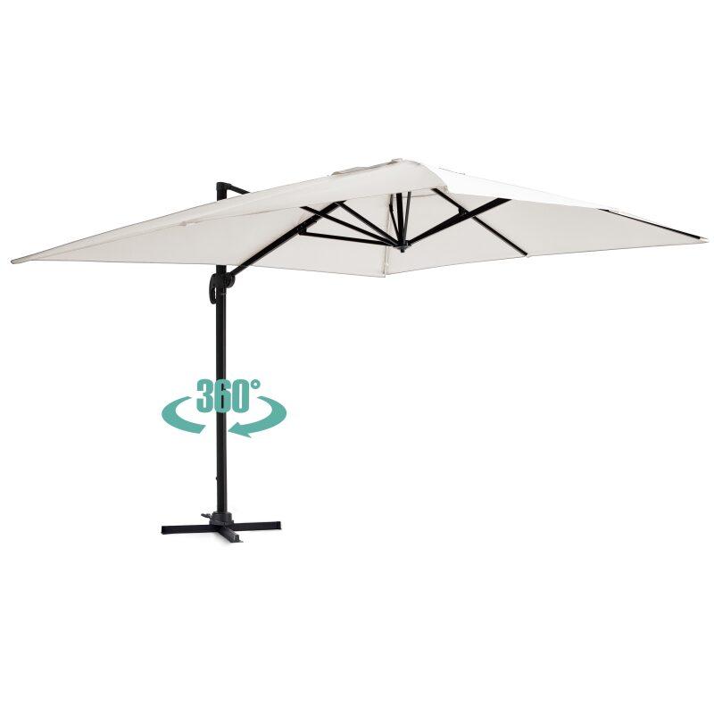 Parasol déporté professionnel rotatif 360° (4 x 3m) 240g/m² + 4 dalles à lester remplissables