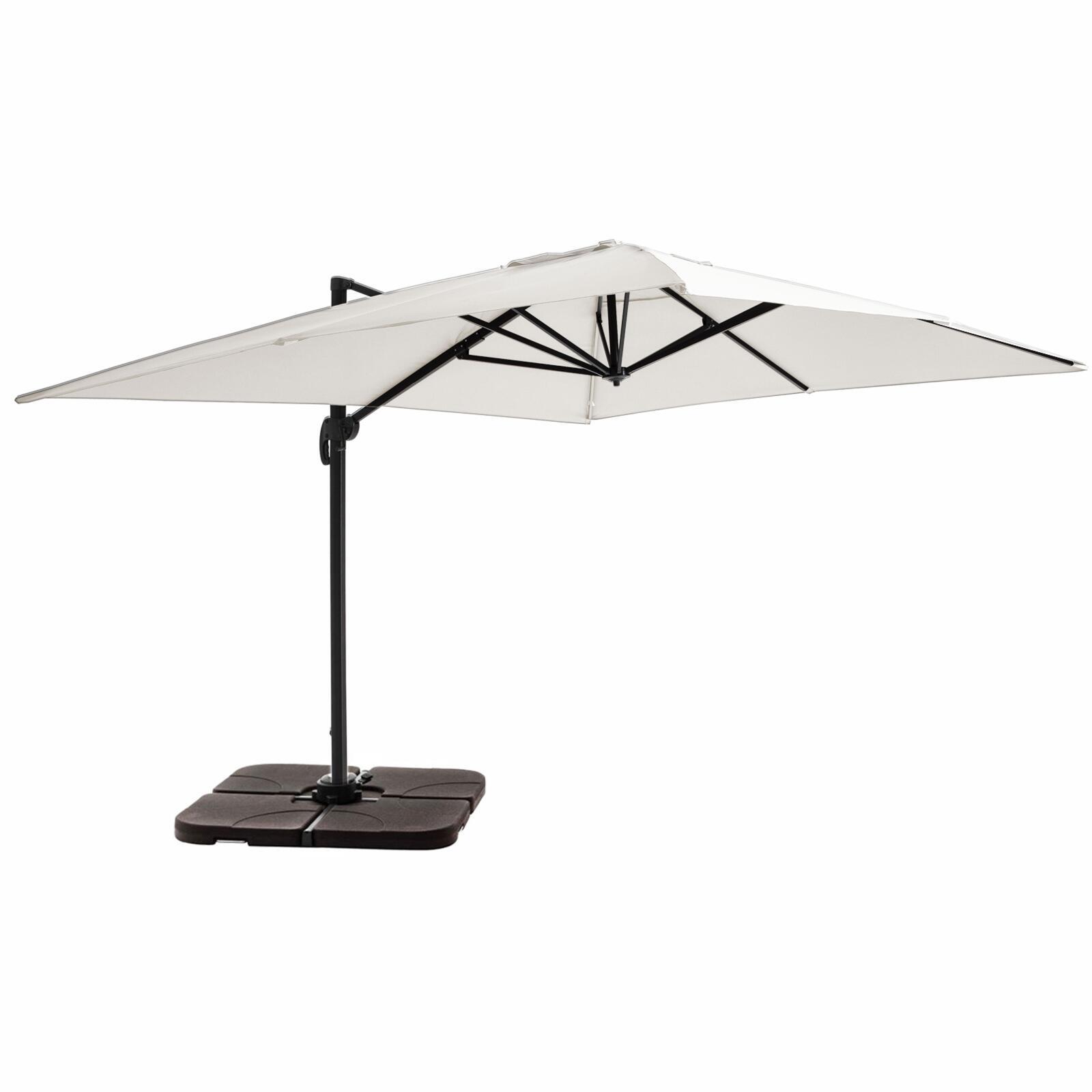 Parasol déporté professionnel rotatif 360° (4 x 3m) 240g/m² + 4 dalles à lester remplissables