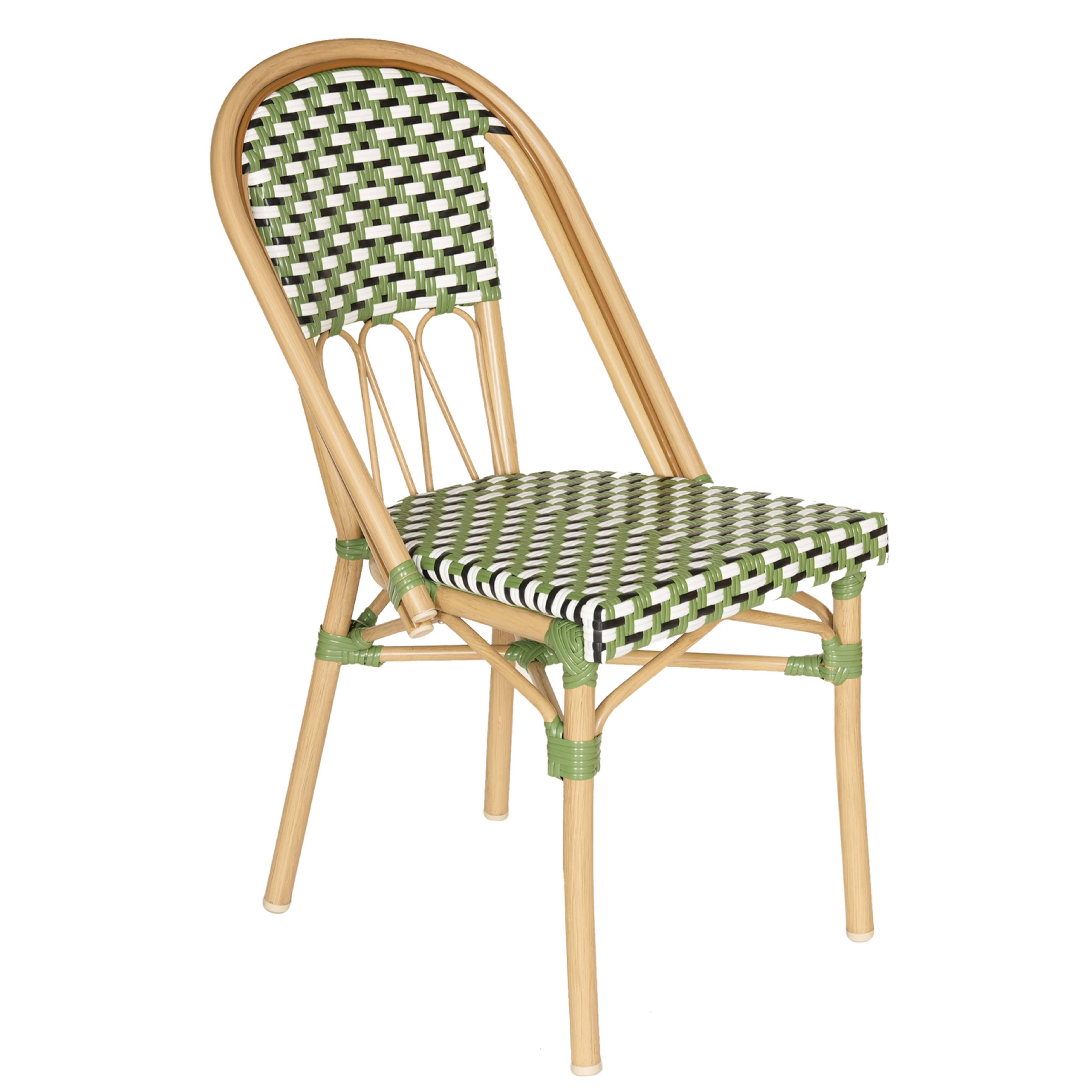 Chaise de jardin bistrot parisien en aluminium et rotin synthétique, motif en petits carrés et rectangles