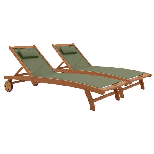 Lot de 2 transats professionnel inclinables sur roues en bois FSC®