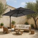 Parasol déporté professionnel rotatif 360° (4 x 3m) 240g/m² + 4 dalles à lester remplissables