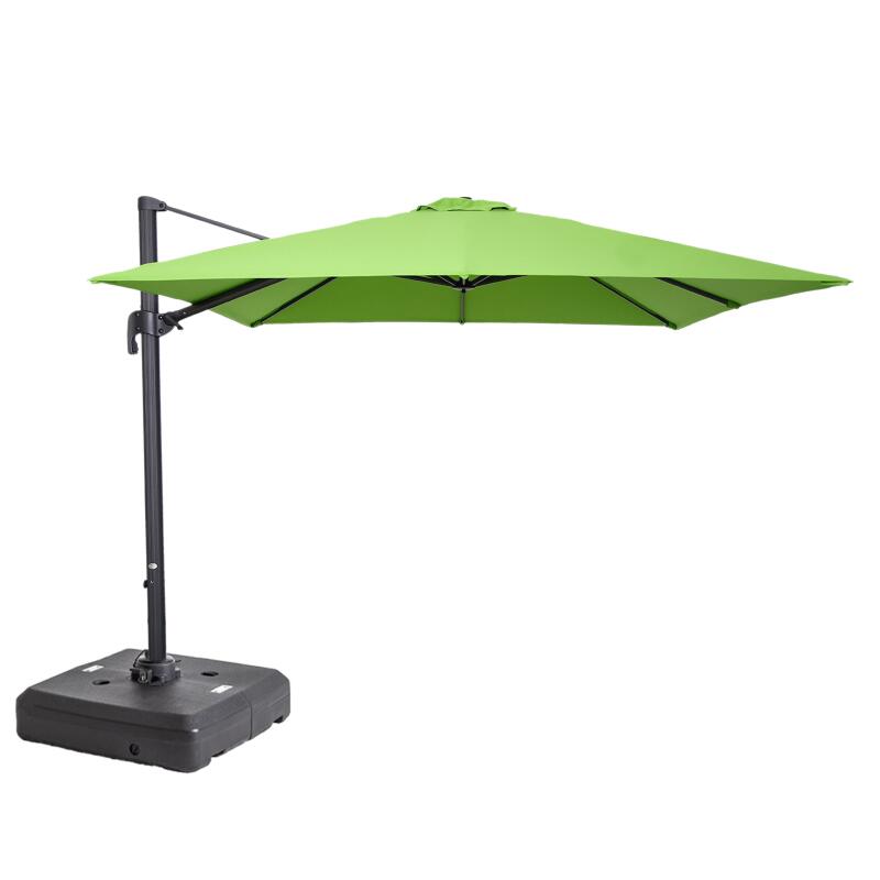 Parasol déporté professionnel carré 250g/m² (3 x 3M) rotatif 360° et Dalle à lester sur roues 100 L