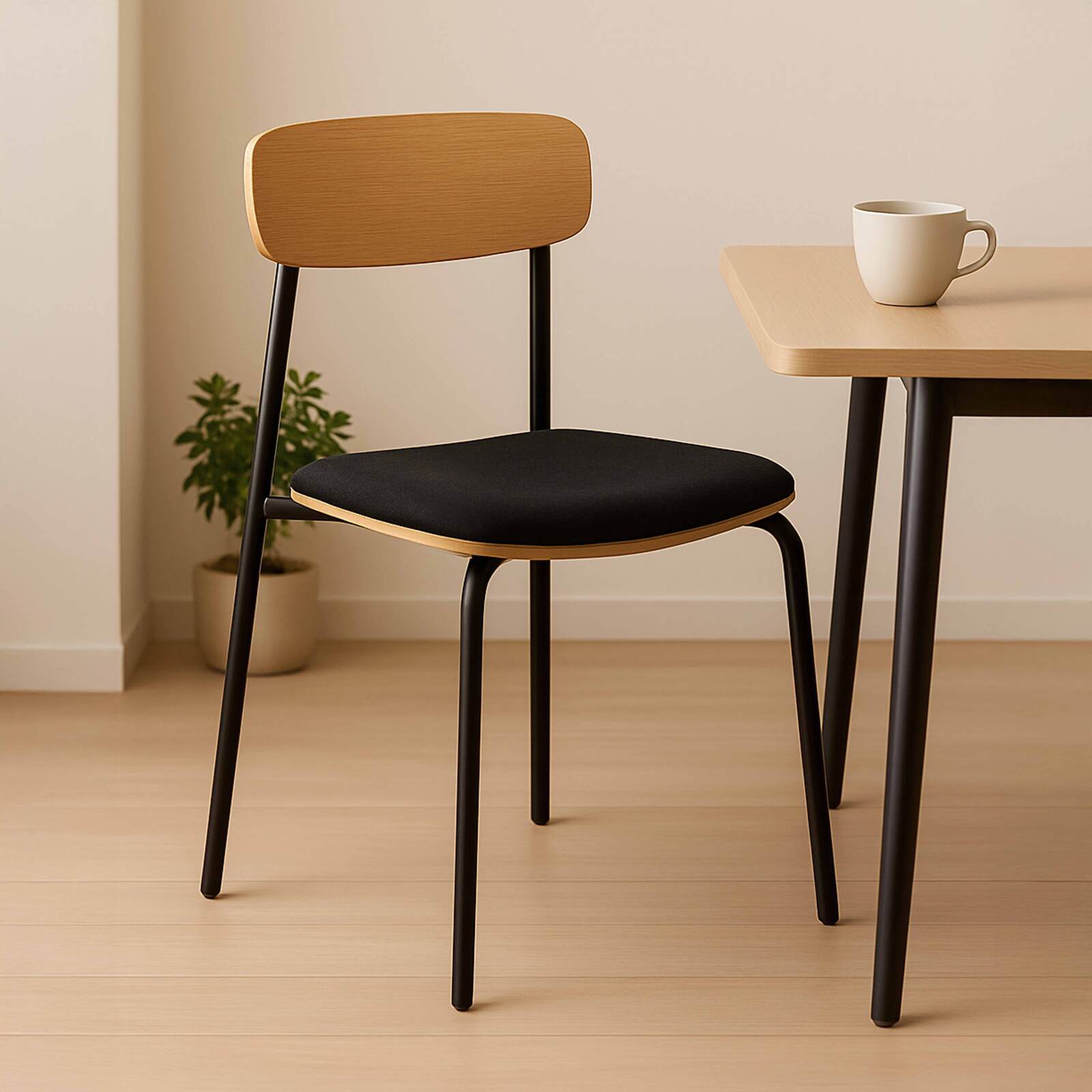 Lot de 2 chaises de restaurant en métal, bois et tissu