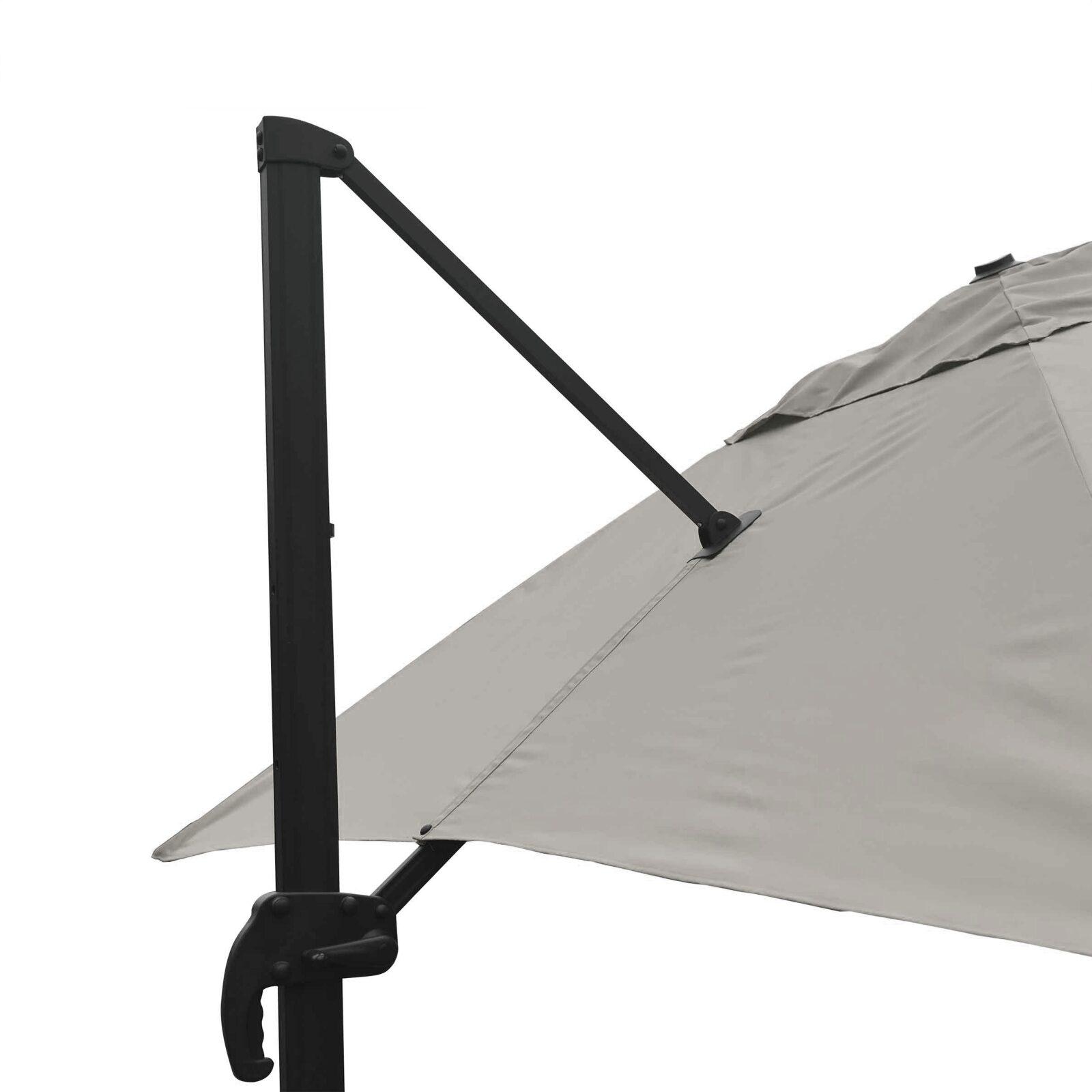 Parasol déporté professionnel aluminium (3x3m), mât rotatif 360°